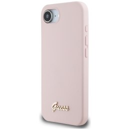 Guess Silicone Script Metal Logo MagSafe - Etui do iPhone 16e (różowy)