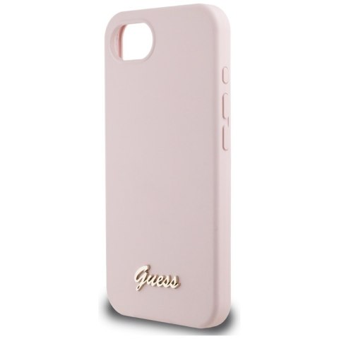 Guess Silicone Script Metal Logo MagSafe - Etui do iPhone 16e (różowy)