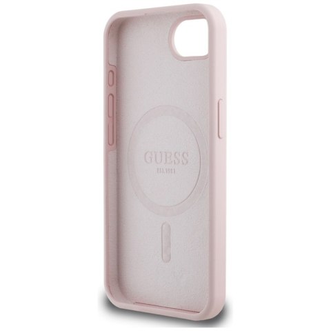 Guess Silicone Script Metal Logo MagSafe - Etui do iPhone 16e (różowy)