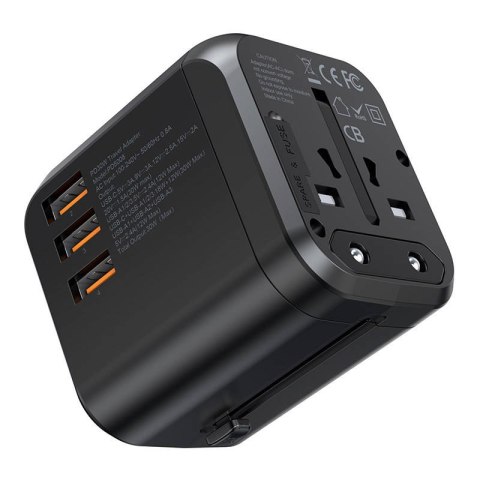 Ładowarka sieciowa podróżna Choetech PD5008, 3xUSB-A, 2xUSB-C, GaN, 35W, US/EU/UK/AU (czarna)