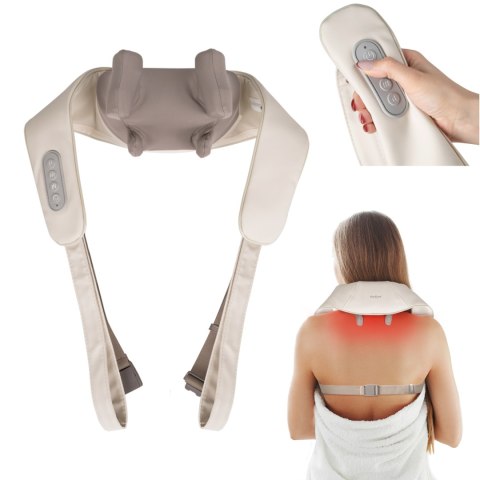 Masażer karku i pleców , ugniatacz, bezprzeowdowy , 3D, funkcja grzania , REBEL ACTIVE