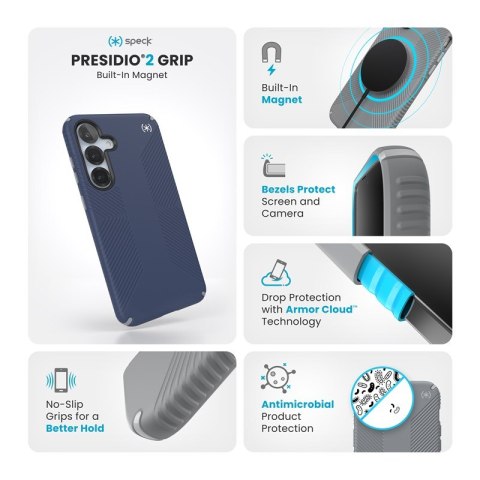 Speck Presidio2 Grip Magnet - Etui Samsung Galaxy S25+ / 24+ MagSafe (Coastal Blue/Dust Grey/White)