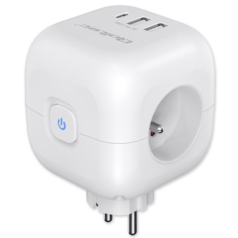 Qoltec Kostka zasilająca przedłużacz 6w1 z podświetlanym włącznikiem | 3x AC | 2x USB | 1x USB-C PD 20W | Biała