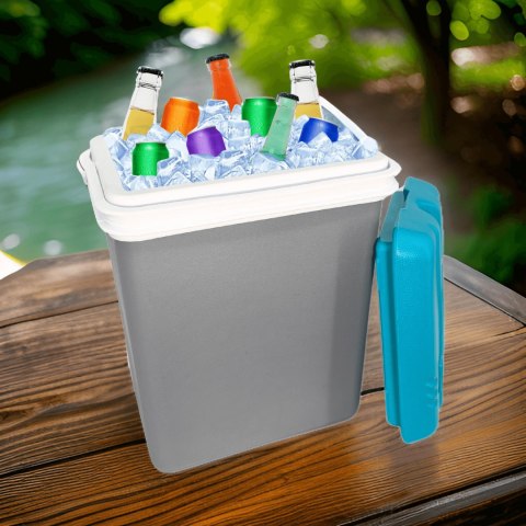 Lodówka turystyczna 15L KAMAI EDA na wkłady mrożące, szara z białą rączką