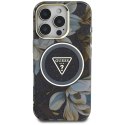 Guess Glitter Flowers Triangle Buttons MagSafe - Etui do iPhone 16 Pro Max (czarny)