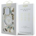 Guess Glitter Flowers Triangle Buttons MagSafe - Etui do iPhone 16 Pro (biały)