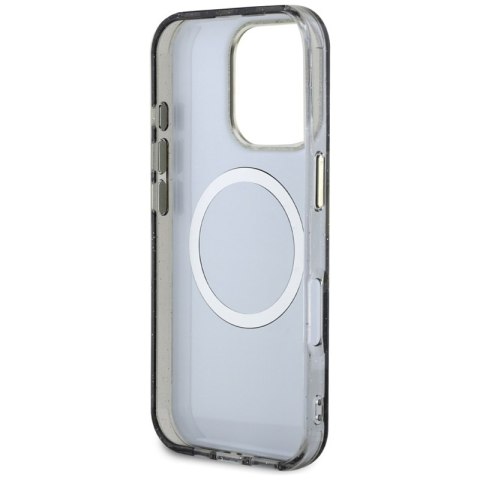 Guess Glitter Flowers Triangle Buttons MagSafe - Etui do iPhone 16 Pro (czarny)