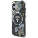 Guess Glitter Flowers Triangle Buttons MagSafe - Etui do iPhone 16 (czarny)