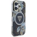 Guess Glitter Flowers Triangle Buttons MagSafe - Etui do iPhone 16 (czarny)