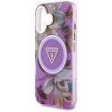 Guess Glitter Flowers Triangle Buttons MagSafe - Etui do iPhone 16 (fioletowy)
