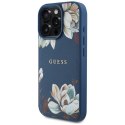 Guess Grained Printed Flower Pattern MagSafe - Etui do iPhone 16 Pro Max (niebieski)