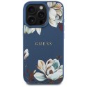 Guess Grained Printed Flower Pattern MagSafe - Etui do iPhone 16 Pro Max (niebieski)