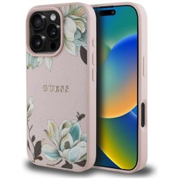 Guess Grained Printed Flower Pattern MagSafe - Etui do iPhone 16 Pro (różowy)