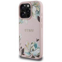 Guess Grained Printed Flower Pattern MagSafe - Etui do iPhone 16 Pro (różowy)