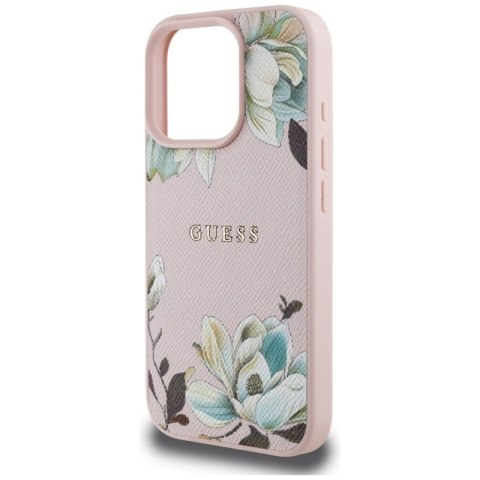 Guess Grained Printed Flower Pattern MagSafe - Etui do iPhone 16 Pro (różowy)
