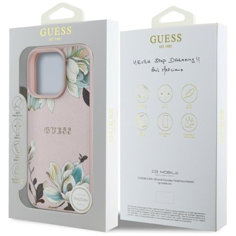 Guess Grained Printed Flower Pattern MagSafe - Etui do iPhone 16 Pro (różowy)