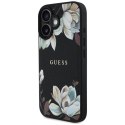 Guess Grained Printed Flower Pattern MagSafe - Etui do iPhone 16 (czarny)