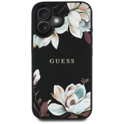 Guess Grained Printed Flower Pattern MagSafe - Etui do iPhone 16 (czarny)