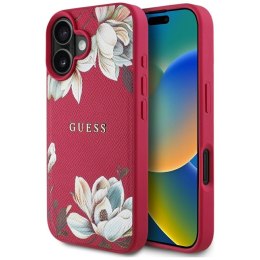 Guess Grained Printed Flower Pattern MagSafe - Etui do iPhone 16 (fuksja)