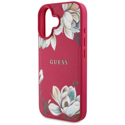 Guess Grained Printed Flower Pattern MagSafe - Etui do iPhone 16 (fuksja)