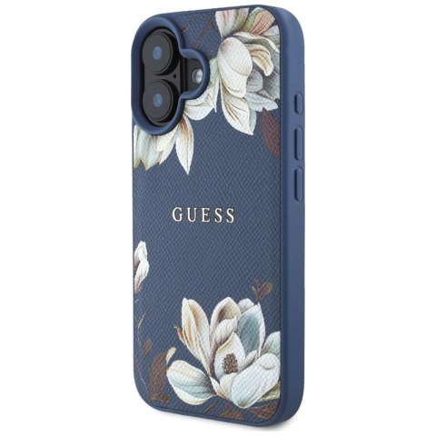 Guess Grained Printed Flower Pattern MagSafe - Etui do iPhone 16 (niebieski)