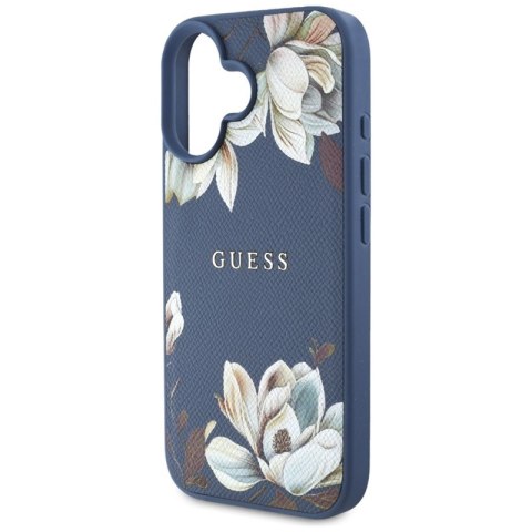 Guess Grained Printed Flower Pattern MagSafe - Etui do iPhone 16 (niebieski)