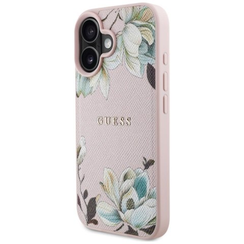 Guess Grained Printed Flower Pattern MagSafe - Etui do iPhone 16 (różowy)
