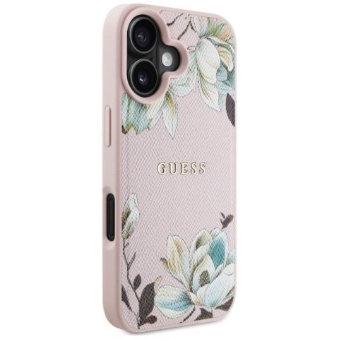 Guess Grained Printed Flower Pattern MagSafe - Etui do iPhone 16 (różowy)