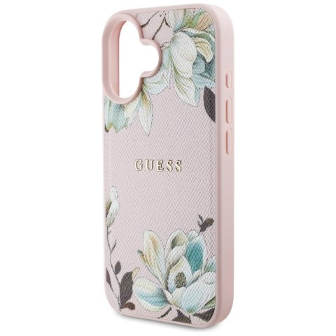 Guess Grained Printed Flower Pattern MagSafe - Etui do iPhone 16 (różowy)