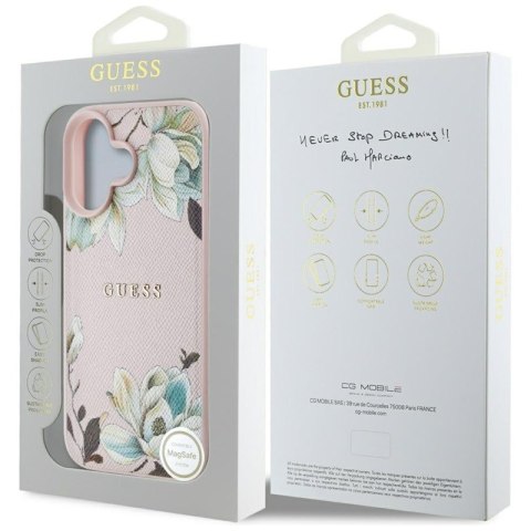 Guess Grained Printed Flower Pattern MagSafe - Etui do iPhone 16 (różowy)