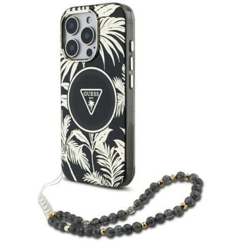 Guess Palm Trees Triangle Pearl Strap MagSafe - Etui do iPhone 16 Pro Max (czarny)