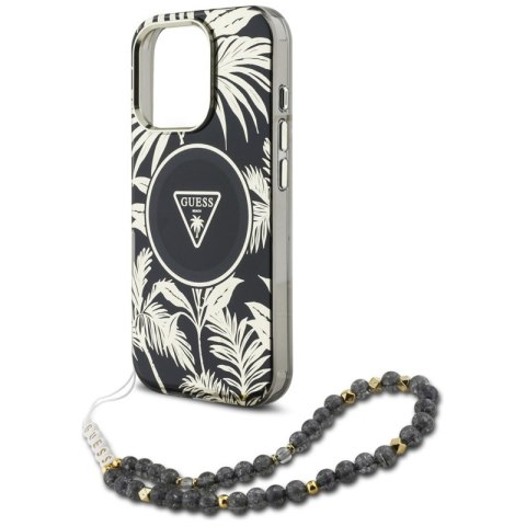 Guess Palm Trees Triangle Pearl Strap MagSafe - Etui do iPhone 16 Pro Max (czarny)