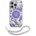 Guess Palm Trees Triangle Pearl Strap MagSafe - Etui do iPhone 16 Pro Max (fioletowy)