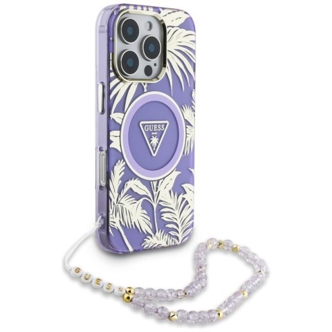 Guess Palm Trees Triangle Pearl Strap MagSafe - Etui do iPhone 16 Pro Max (fioletowy)