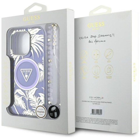 Guess Palm Trees Triangle Pearl Strap MagSafe - Etui do iPhone 16 Pro Max (fioletowy)