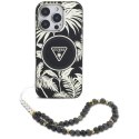 Guess Palm Trees Triangle Pearl Strap MagSafe - Etui do iPhone 16 Pro (czarny)