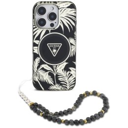 Guess Palm Trees Triangle Pearl Strap MagSafe - Etui do iPhone 16 Pro (czarny)