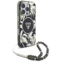 Guess Palm Trees Triangle Pearl Strap MagSafe - Etui do iPhone 16 Pro (czarny)