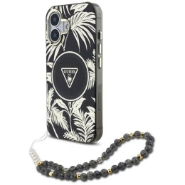 Guess Palm Trees Triangle Pearl Strap MagSafe - Etui do iPhone 16 (czarny)