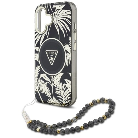 Guess Palm Trees Triangle Pearl Strap MagSafe - Etui do iPhone 16 (czarny)
