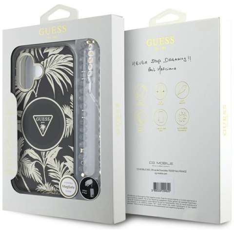 Guess Palm Trees Triangle Pearl Strap MagSafe - Etui do iPhone 16 (czarny)