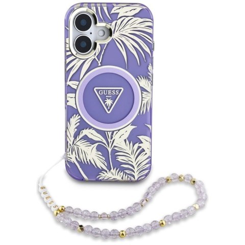 Guess Palm Trees Triangle Pearl Strap MagSafe - Etui do iPhone 16 (fioletowy)