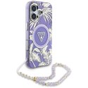 Guess Palm Trees Triangle Pearl Strap MagSafe - Etui do iPhone 16 (fioletowy)