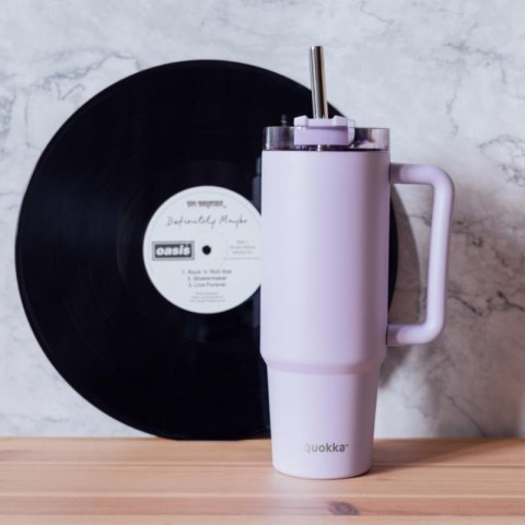 Quokka Stream - Kubek termiczny ze stali nierdzewnej 950 ml ze słomką (Purple)