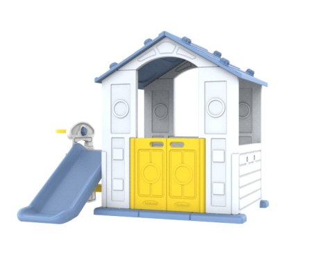 Domek Ogrodowy 3w1 dla dzieci Niebieski Dach + Zjeżdżalnia + Koszykówka
