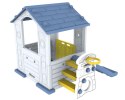 Domek Ogrodowy 3w1 dla dzieci Niebieski Dach + Zjeżdżalnia + Koszykówka