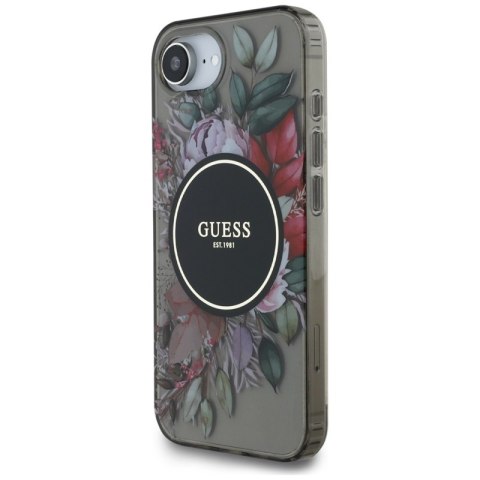 Guess IML Flowers MagSafe - Etui do iPhone 16e (czarny)