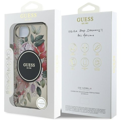 Guess IML Flowers MagSafe - Etui do iPhone 16e (czarny)