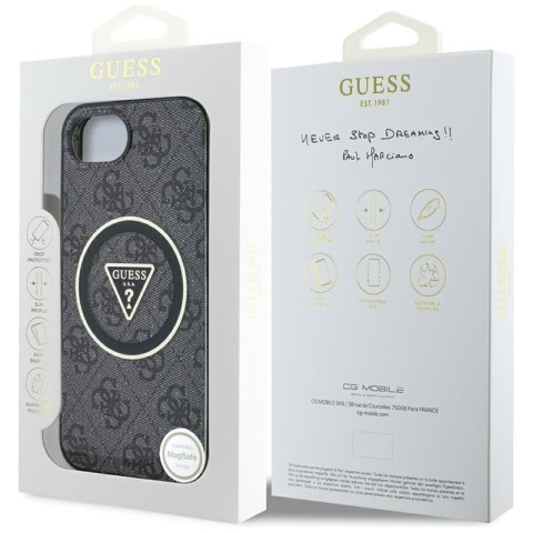 Guess IML Metal Glitter 4G Circle Triangle MagSafe - Etui do iPhone 16e (czarny)