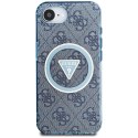 Guess IML Metal Glitter 4G Circle Triangle MagSafe - Etui do iPhone 16e (niebieski)